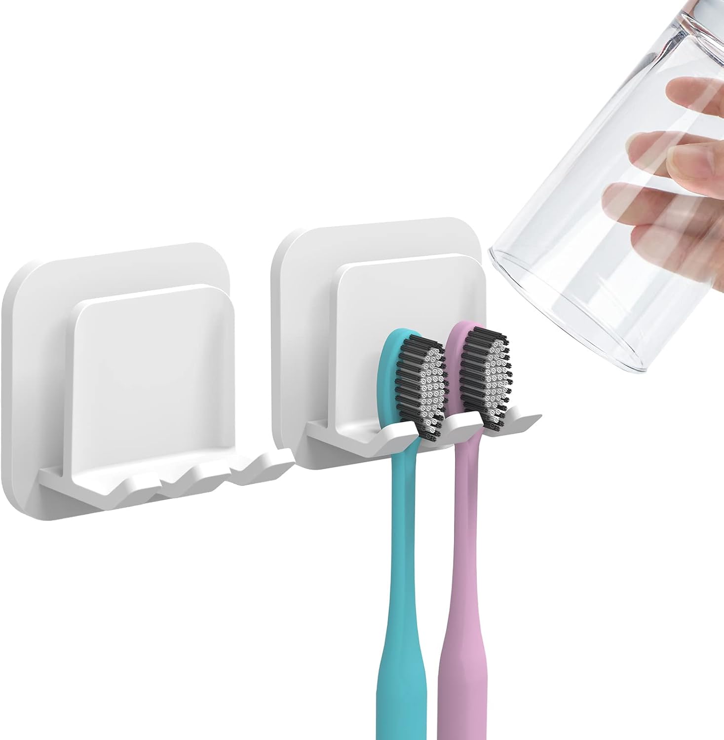 2 PCS Self-Adhesive Toothbrush Holders Wall Mounted
