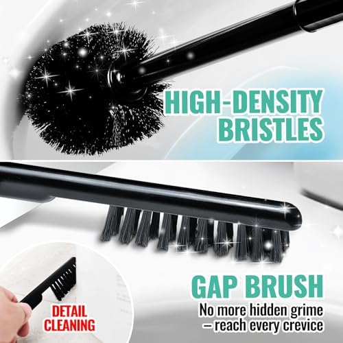 3 in 1 Toilet Brush Plunger Set with Holder and Crevice Cleaner - Black