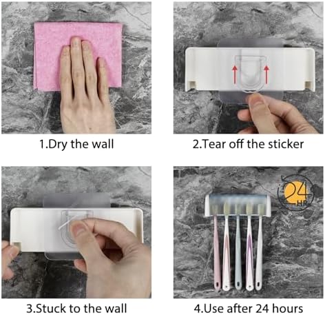 5 Slots Wall Mount Toothbrush Holder with Cover White Blue