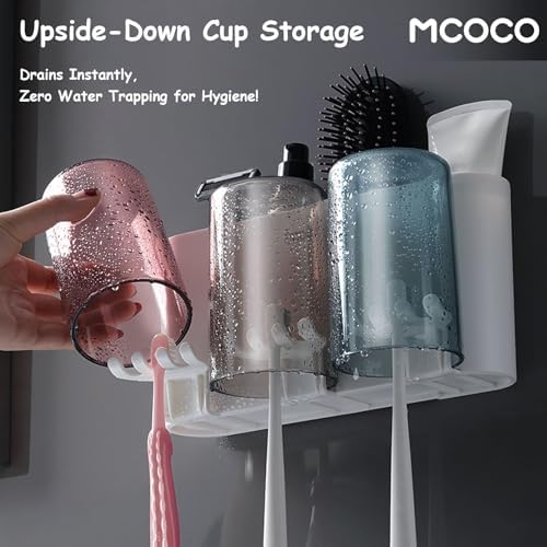 MCOCO Wall Mounted Toothbrush Holder with 2 Cups and 4 Slots