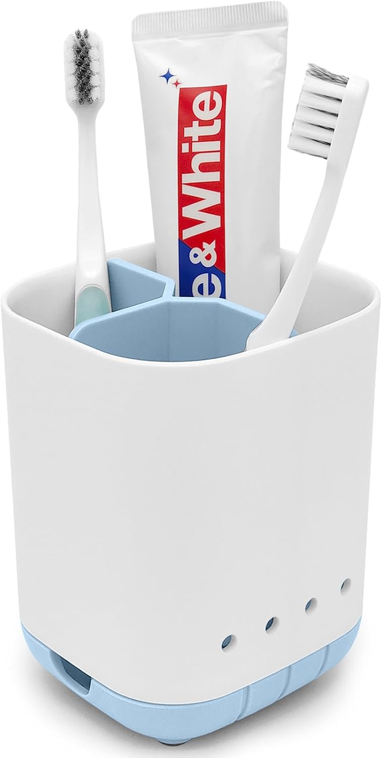 Scartink Toothbrush Holder 3-Slot Anti-Slip Organizer for Bathroom Blue