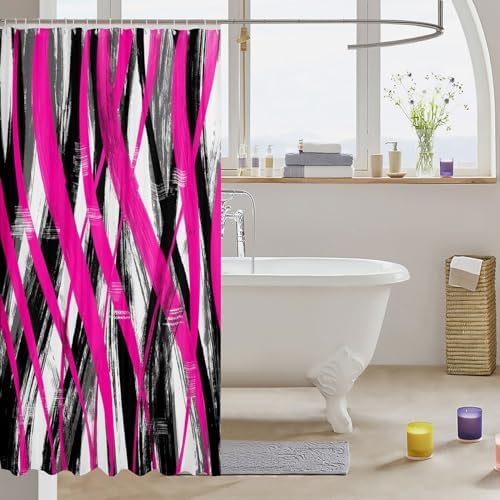 Feelyou 72x72 Hot Pink Black Stripes Shower Curtain Set