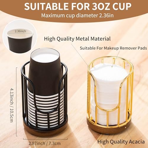 Bathroom Cup Dispenser with Acacia Wood Stand - Black