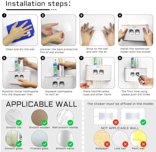 Wekity Wall Mounted Toothbrush Holder with 5 Slots and 4 Cups