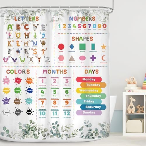 Mitpok Kids Alphabet ABC Cartoon Animal Shower Curtain