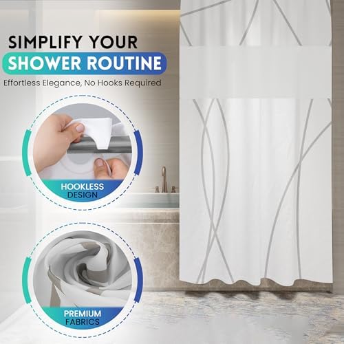 Alta Living No Hook Shower Curtain Set - White 71x74 Inches