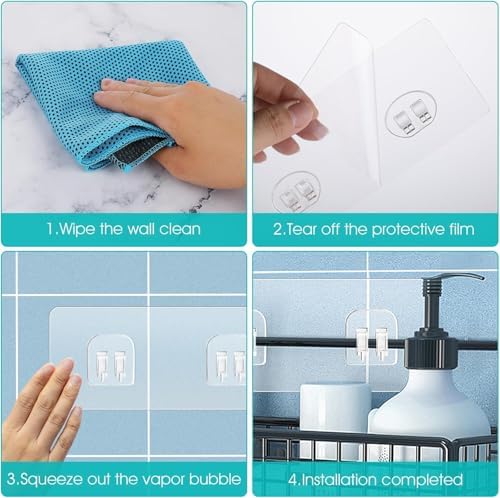 4 Pack Shower Caddy Adhesive Hooks No Drilling Strong Durable
