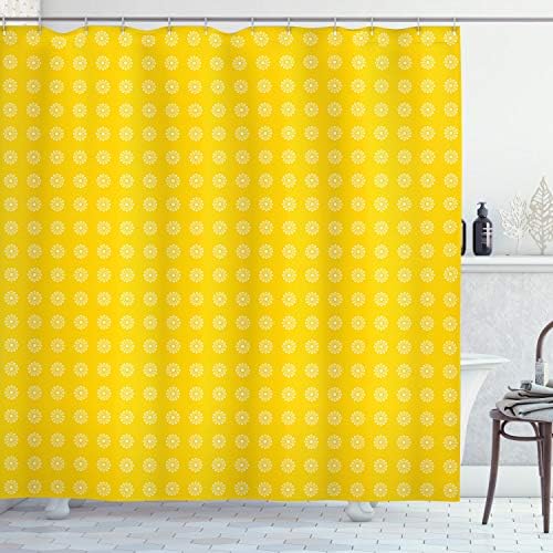 Ambesonne Yellow Retro Flower Shower Curtain Set with 12 Hooks