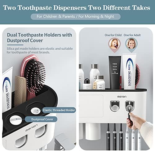 BHeadCat Toothbrush Holder with 2 Toothpaste Dispensers and 6 Brush Slots