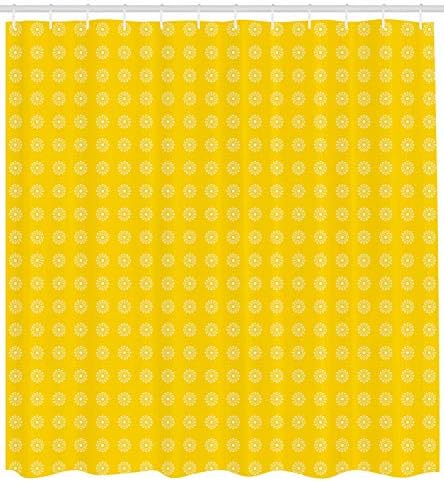 Ambesonne Yellow Retro Flower Shower Curtain Set with 12 Hooks