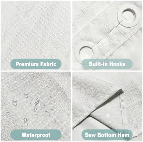 TYTYUU No Hook Shower Curtain Set Modern White Waffle Weave