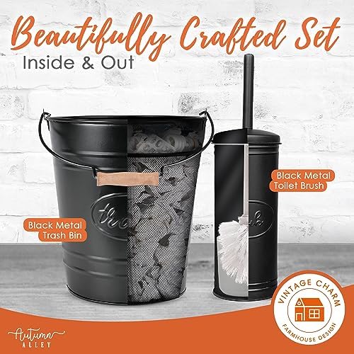 Autumn Alley Farmhouse Trash Can and Toilet Brush Set - Black 1
