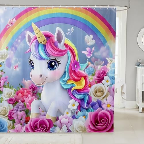Feelyou Rainbow Unicorn Shower Curtain Set 1