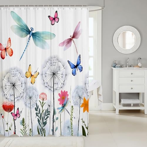 Feelyou Dragonfly Shower Curtain with 12 Hooks 1