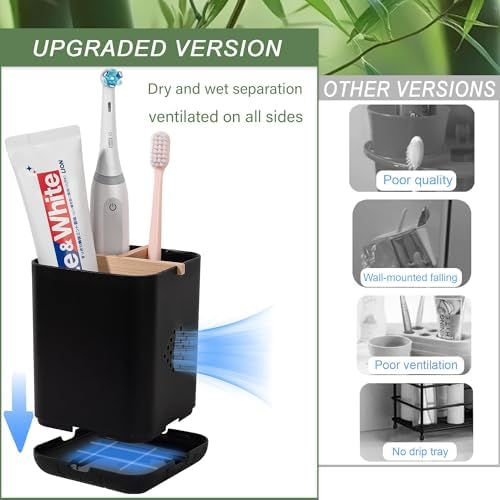 Durable Toothbrush Holder with 3 Slots - Black