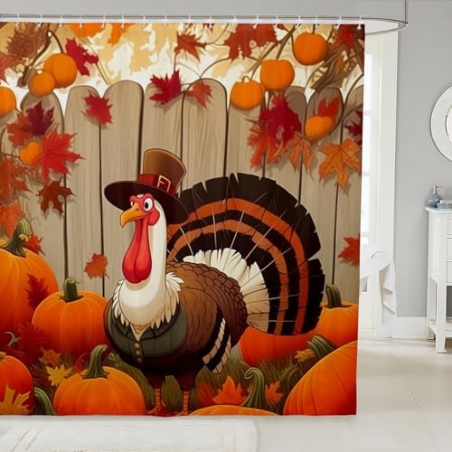 Feelyou Turkey Bath Curtain Set 72x78 Thanksgiving Decor 1