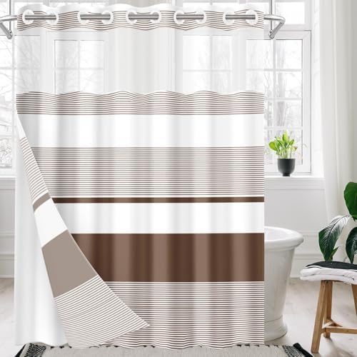 Nesphy Boho Striped Double Layer Shower Curtain Set
