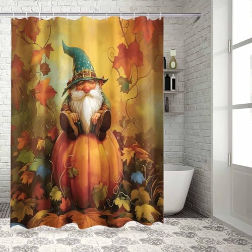 Funnywall88 72x72 Inch Gnome Pumpkin Shower Curtain Set with 12 Hooks