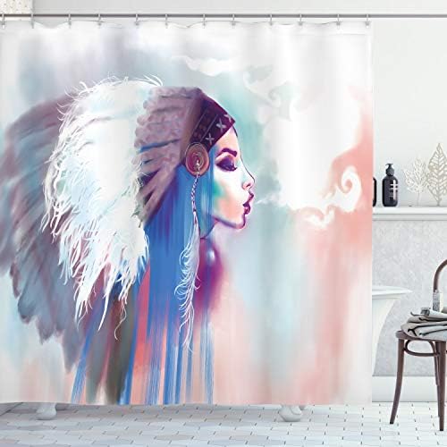 Ambesonne Tribal Shower Curtain Set with Hooks 69x84 Blue Mauve Salmon