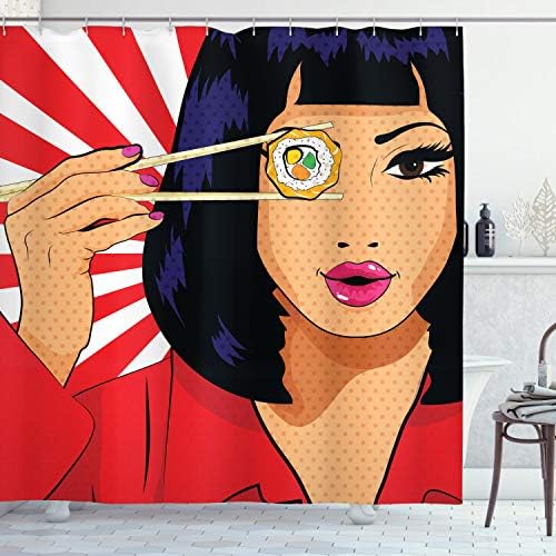 Ambesonne Sushi Shower Curtain with 12 Hooks 69 x 75