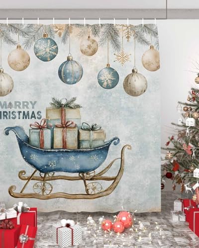 72 Inches Christmas Shower Curtain Set with 12 Hooks 1