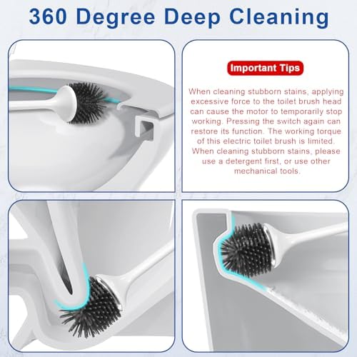 Electric Toilet Brush with Rechargeable Battery and Ventilated Holder