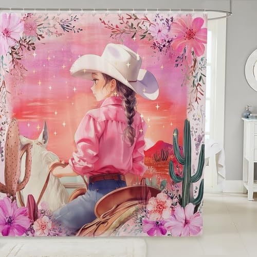 Feelyou Kids Cartoon Cowgirl Cowboy Shower Curtain Set 72x72