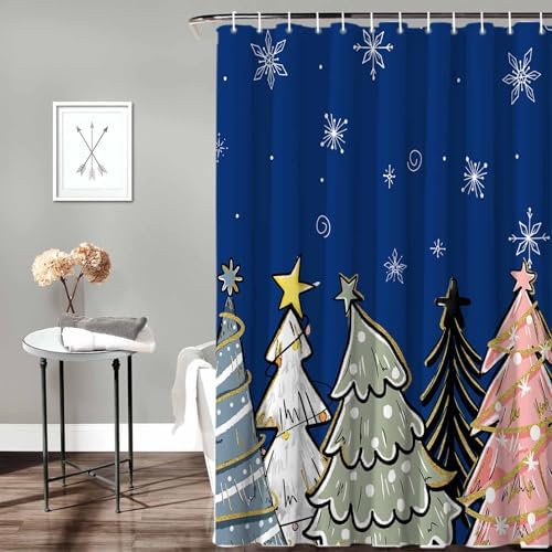 72 Inch Christmas Tree Shower Curtain Set with 12 Hooks
