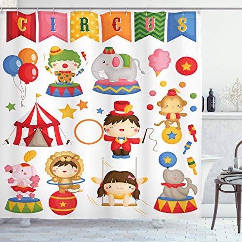 Ambesonne Circus Shower Curtain Set 69x75 Inches with 12 Hooks