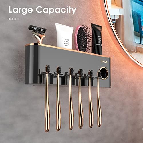iHave Toothbrush Holder with Toothpaste Dispenser Wall Mounted Bathroom Organizer