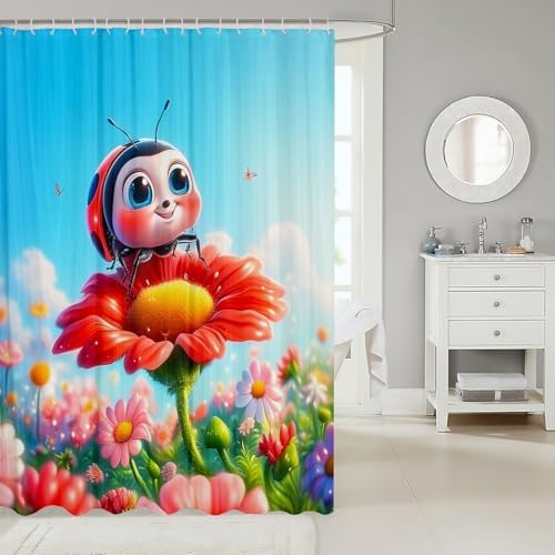 Erosebridal Cute Ladybug Shower Curtain 72x72
