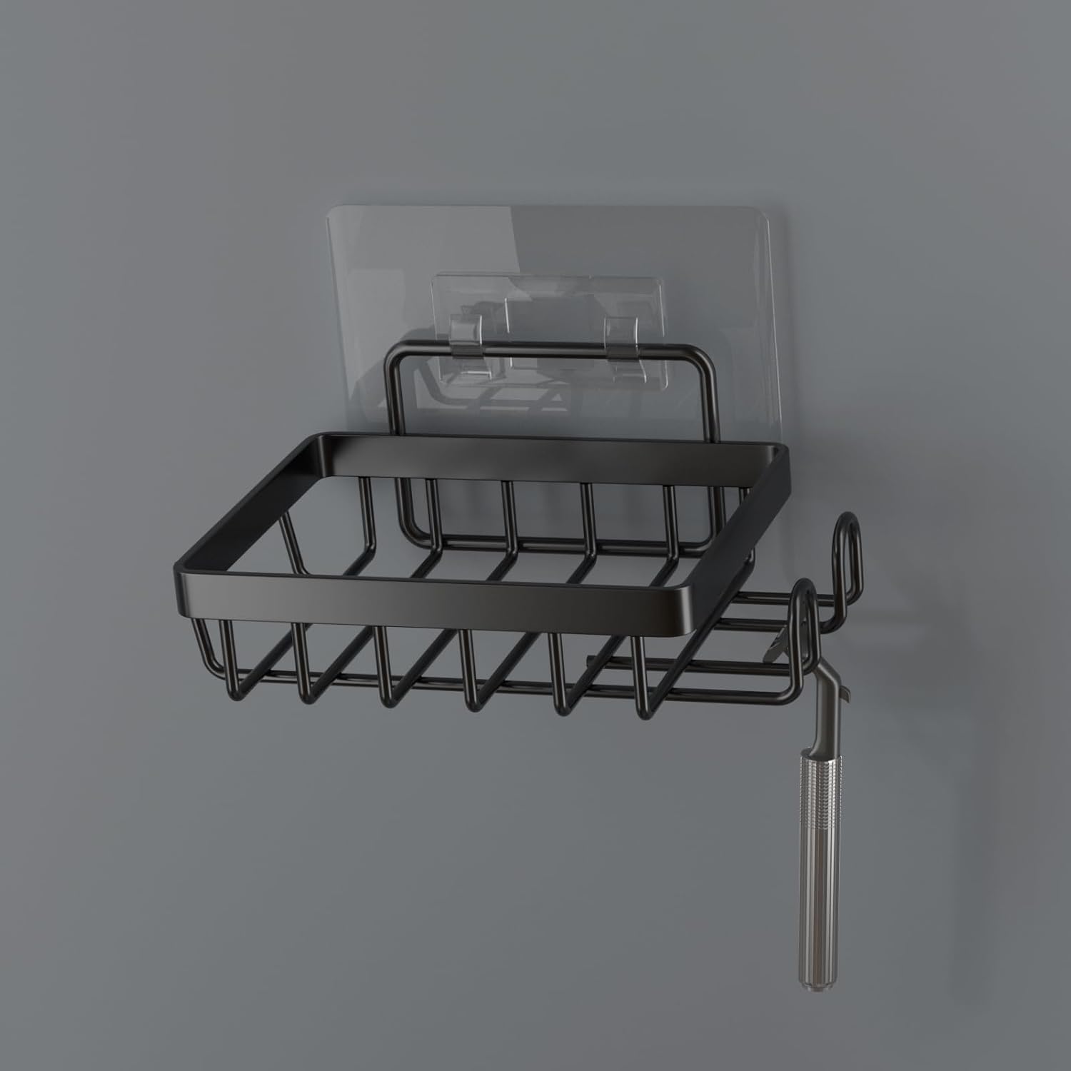 Adhesive Soap Bar Holder with 2 Hooks for Shower Wall 1