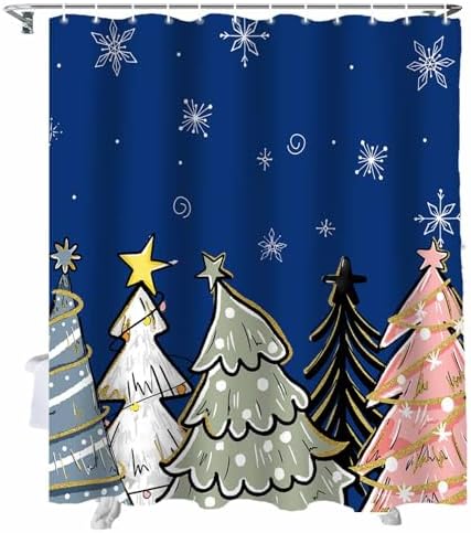 72 Inch Christmas Tree Shower Curtain Set with 12 Hooks