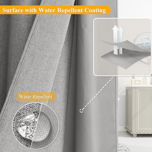 No Hooks Linen Shower Curtain Set Light Grey