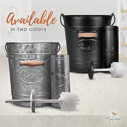 Autumn Alley Farmhouse Trash Can and Toilet Brush Set - Black 1