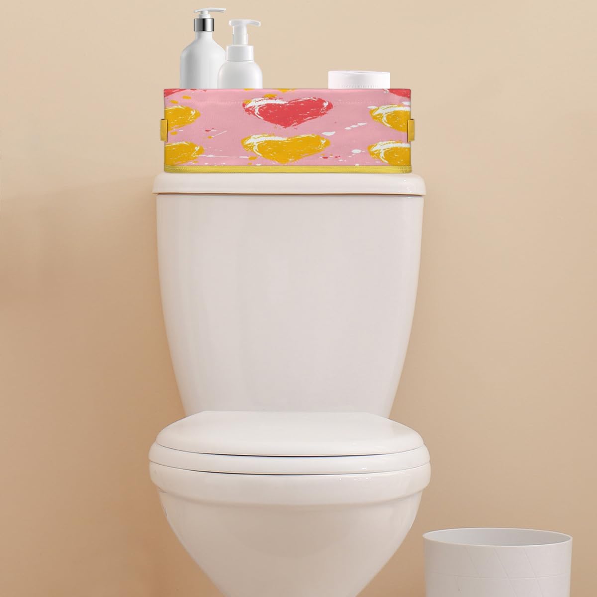 Hearts Pattern Toilet Paper Storage Basket with Handle