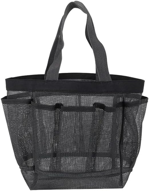 Portable Mesh Shower Caddy with 8 Pockets Black