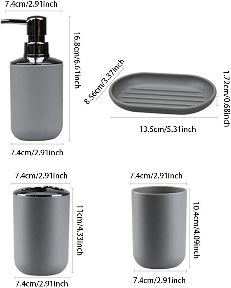Plastic Bathroom Accessory Set 4 Piece Collection
