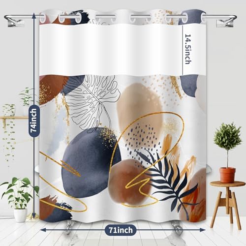 Boho Style Waterproof Shower Curtain with Mesh Top 71x74 In
