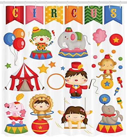 Ambesonne Circus Shower Curtain Set 69x75 Inches with 12 Hooks