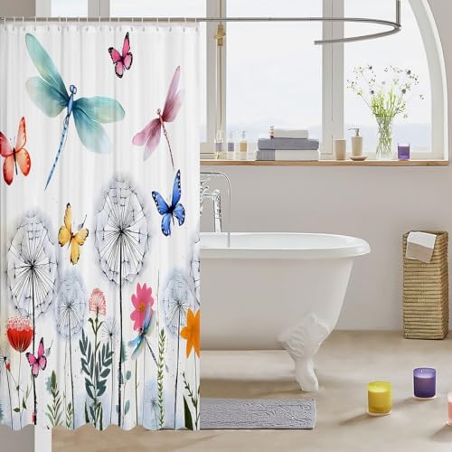 Feelyou Dragonfly Shower Curtain with 12 Hooks 1