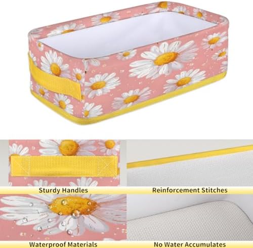Daisy Spring Flower Toilet Paper Basket with Handle for Bathroom Storage