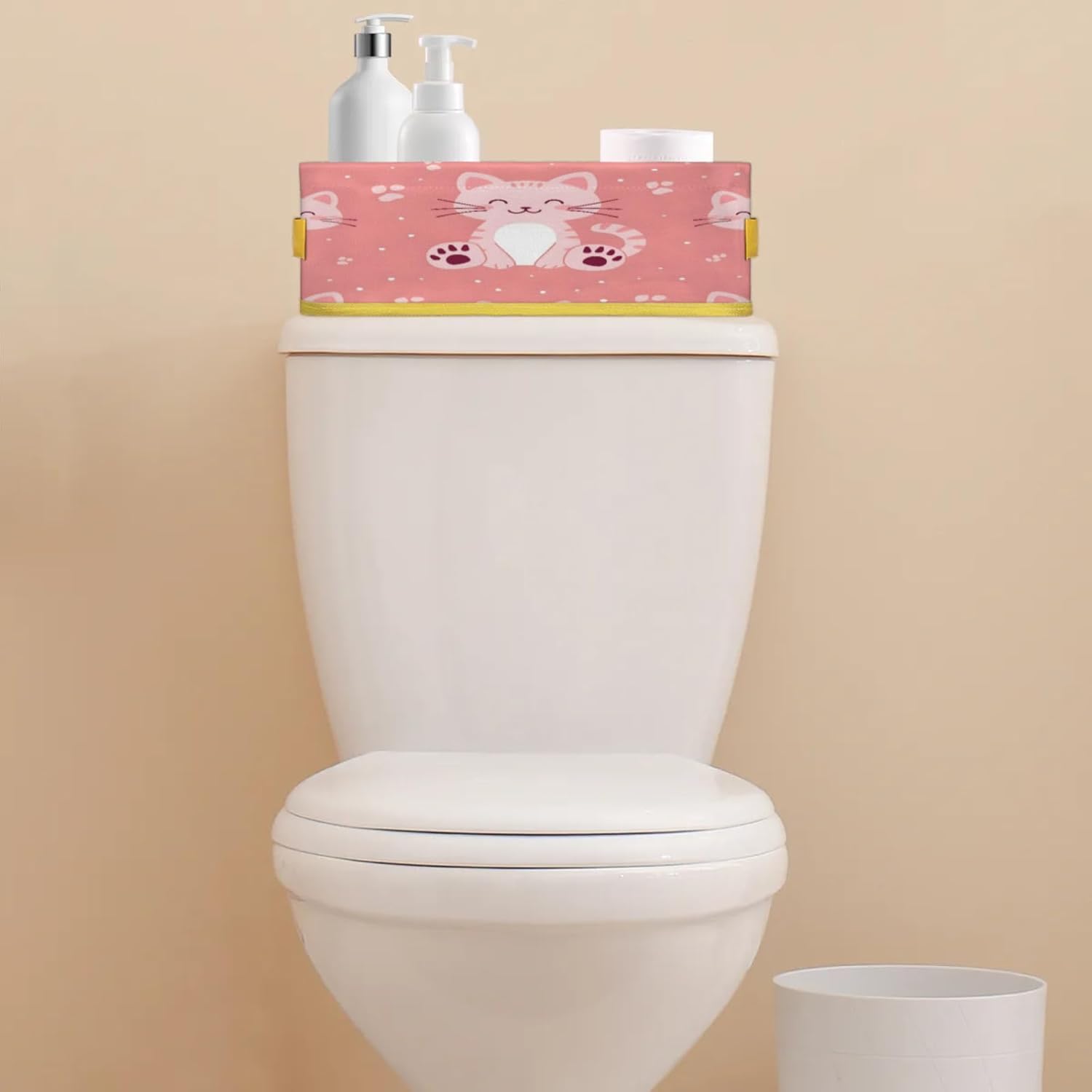 Cute Cat Toilet Tank Topper Paper Basket with Handles