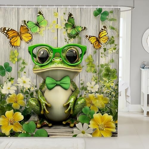 Feelyou Frog Shower Curtain Set 72x84 Forest Green