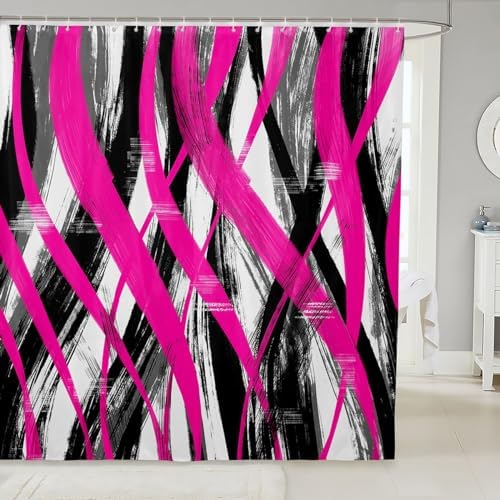 Feelyou 72x72 Hot Pink Black Stripes Shower Curtain Set