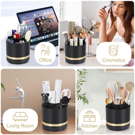 GFWARE Rotating Black Toothbrush Holder with 6 Slots