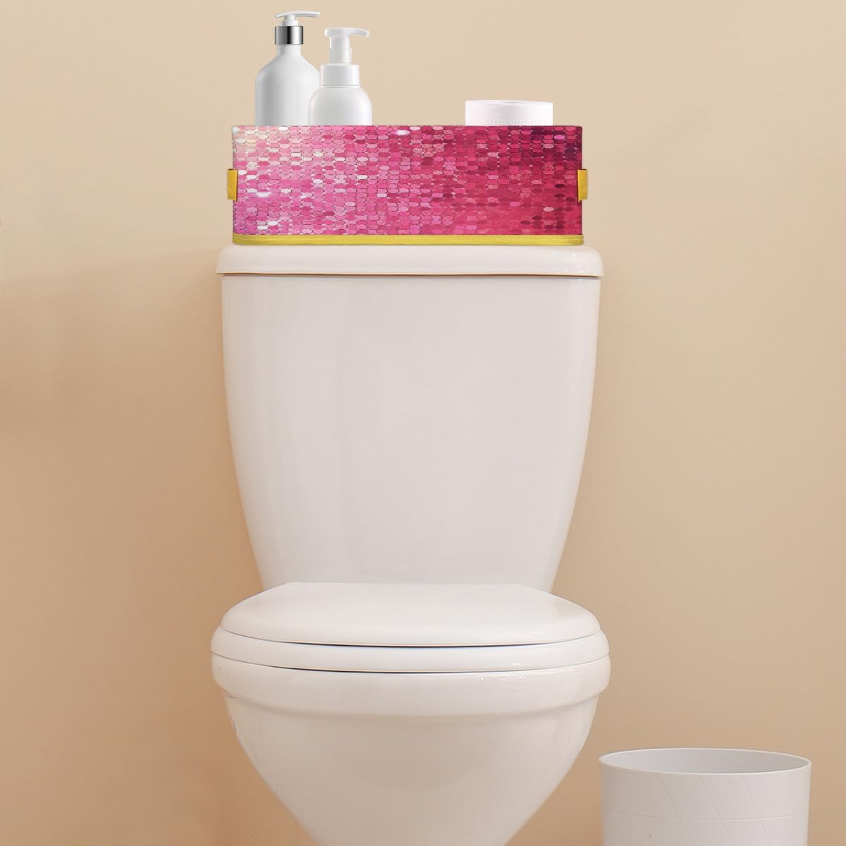 Pink Polka Dots Toilet Paper Storage Basket with Handle