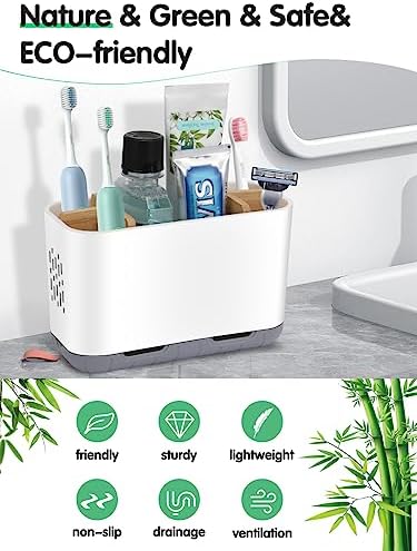 GFWARE Bamboo Toothbrush Holder with Drainage and Ventilation