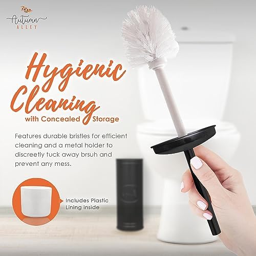 Autumn Alley Farmhouse Trash Can and Toilet Brush Set - Black 1