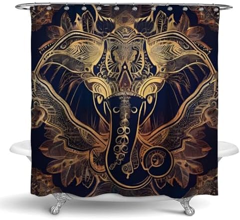 OXJOIIS Shower Curtain with 12 Hooks and Paisley Elephant Design